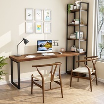 American solid wood desk with bookshelf integrated desk combination home computer desk office desk bedroom long table bookshelf