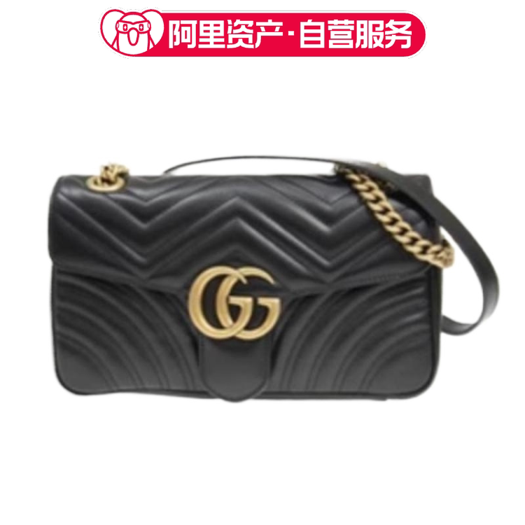 [Space Capsule 5] 99% New Gucci Black and Gold Marmont 26 Single Shoulder Crossbody Chain Bag for Women