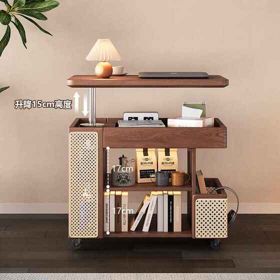 全实木升降茶几桌小户型客厅家用沙发边柜可移动小推车巴士边几