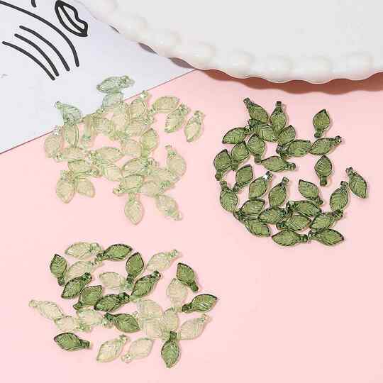 10 Japanese-Style Versatile Green Transparent Small Leaf Acrylic DIY Handmade Jewelry Earring Accessories Materials