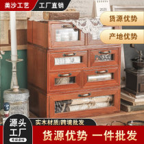 Desk retro storage box desktop cosmetics cabinet wooden computer elevated shelf office dormitory table storage rack