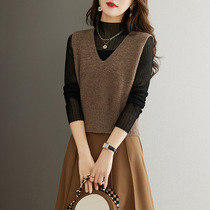 V-neck pullover for women 2023 spring new sleeveless knitted vest sweater bottoming wide shoulder vest for women