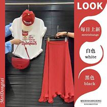 Summer new style Internet celebrity age-reducing casual cover belly slimming high-end white top red skirt (single piece)