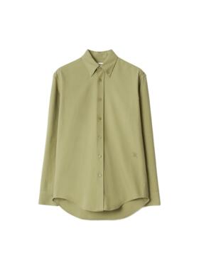 Burberry博柏利 SS24 纯色尖领单排扣长袖衬衫 男款 绿色