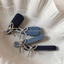 Simple retro blue denim bow hairpin fabric hairpin side clip duckbill clip butterfly bb clip bangs broken hairpin