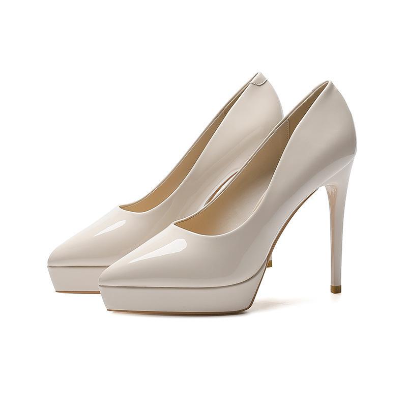 Charming Stiletto Heels, Soft-Soled High Heels Paired with Jeans, Shallow-Cut Patent Leather, High-End Non-Slip French-Style Red-Soled Shoes in Nude Color Charming Stiletto Heels, Soft-Soled High Heels Paired with Jeans, Shallow-Cut Patent Leather, High-End Non-Slip French-Style Red-Soled Shoes in Nude Color
