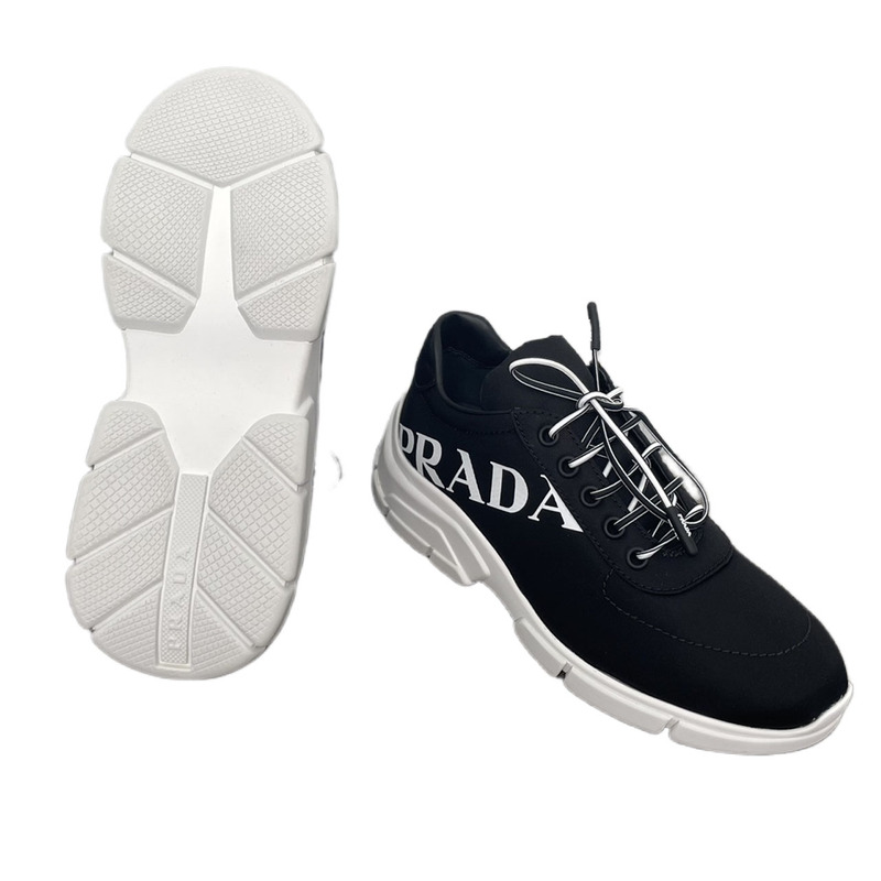 99% New and Unused Prada Black English Large Logo Casual Sneakers for Women, Suitable for All Seasons