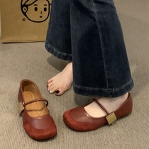 Soft leather retro round-toe metal buckle loafers for women 2024 spring Korean version new ugly and cute small leather shoes for women
