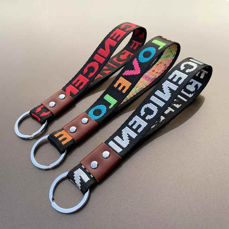 Fashionable Wrist Strap with Colorful Embroidered Lettering, Car Keychain for Men and Women, Hand-Held Keychain with Fabric Lanyard