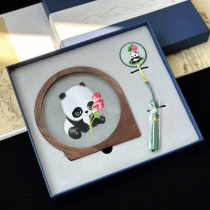 Su embroidery pure handmade double-sided embroidered walnut wood ornaments gift box set Lotus intangible cultural heritage business souvenir