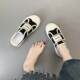 2026 Summer Thick-Soled White Sneakers Korean-Style Color-Blocking Casual Canvas Slip-On Shoes with Velcro Fastening
