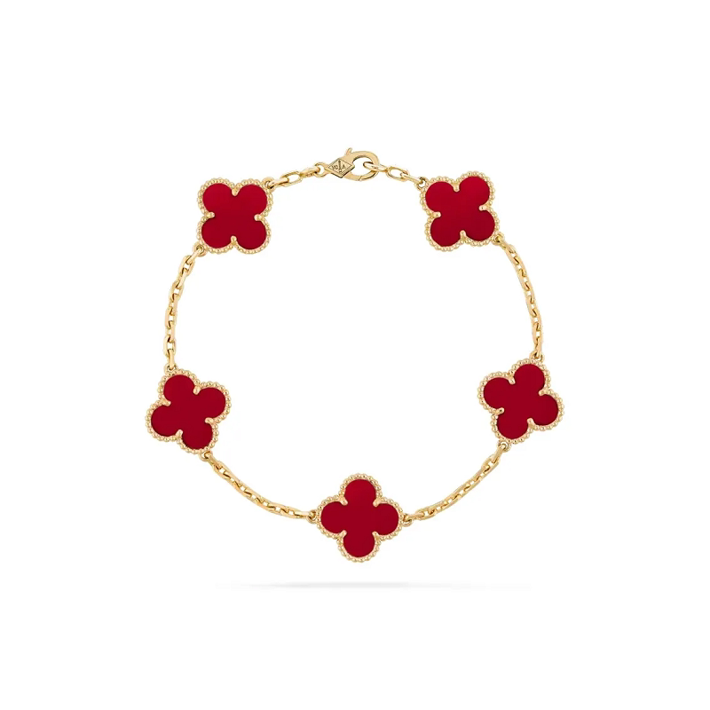Van Cleef & Arpels Alhambra Red Chalcedony Four-Leaf Clover 18K Gold Bracelet for Women