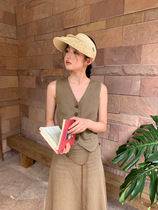 NEIHE Neihe 2024 imitation denim washed faded V-neck fashion vest for women summer new outer wear 250650