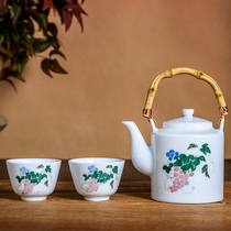 Official kiln No. 3 old porcelain tea set from the 1960s Hongjiang large ball clay hand-painted bamboo teapot and cup for home use
