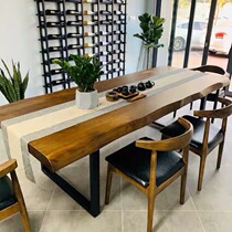 Iron solid wood dining table simple retro rectangular computer table desk large board long table conference table desk