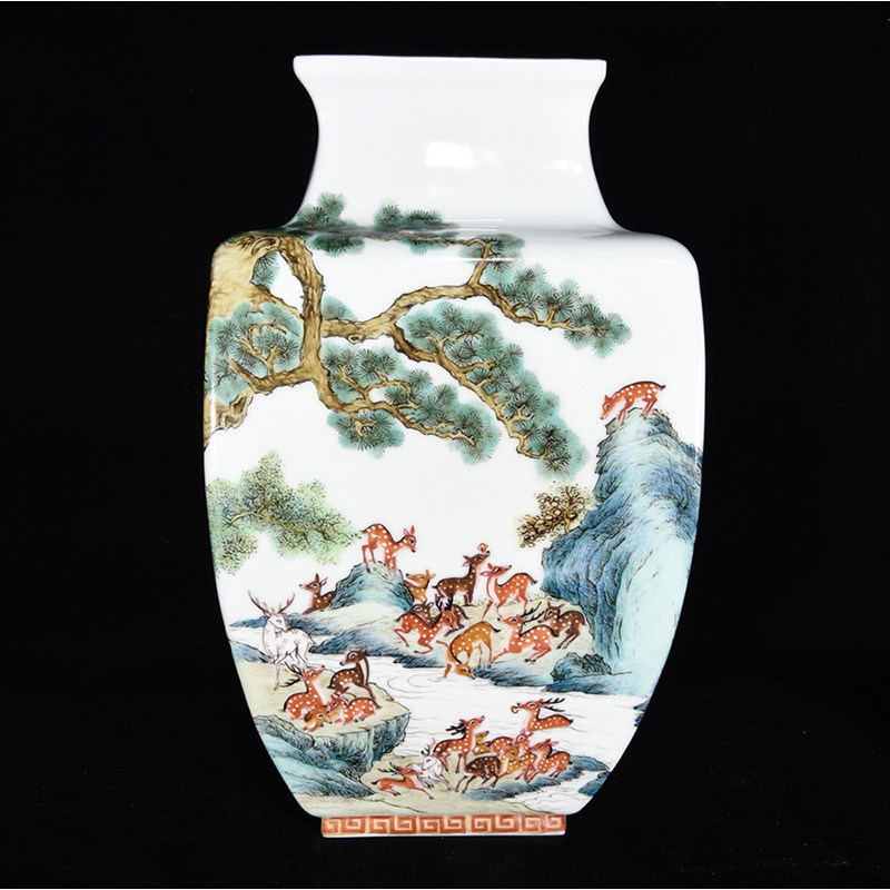LY0791 old Tibetan Qingqianlong style pastel deer pattern square bottle
