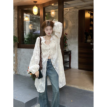 Resort style long outer long-sleeved sunscreen shirt for women spring 2024 new heavy industry embroidery thin air-conditioned cardigan