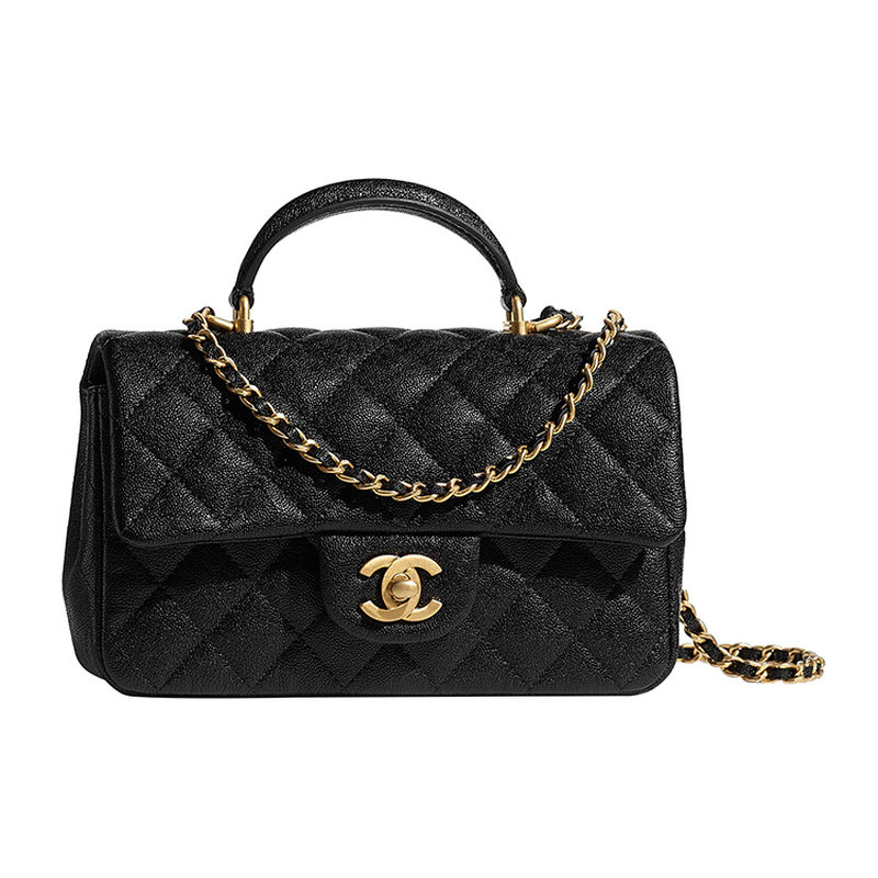 9.9新Chanel/香奈儿Classic Flap CF小牛皮黑色女士迷你链条包