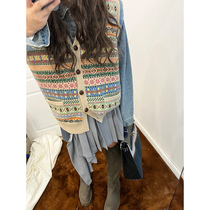 Wool ethnic style vest layering tool literary and gentle style knitted vest