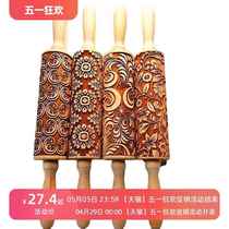 New retro embossed printed rolling pin roller embossed fondant biscuit cookie rolling pin Christmas baking