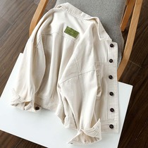 Gentle milky white special and rare on the market single-breasted cotton loose slim denim short jacket for women