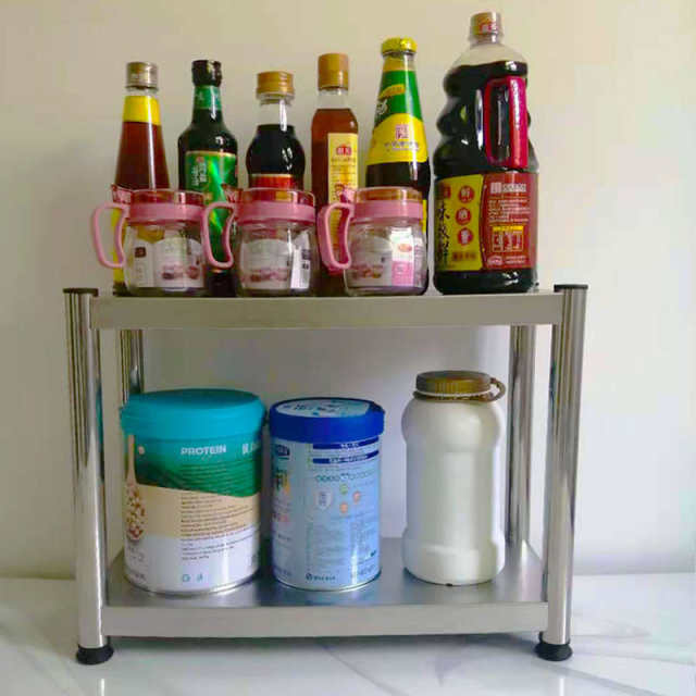 Stainless steel two-layer shelf seasoning rack countertop storage oven two-layer kitchen microwave oven thickened storage rack