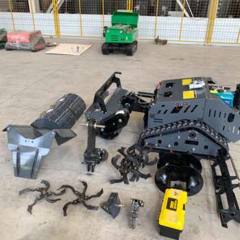 Remote-controlled crawler type micro-tiller, multi-functional orchard soil loosening and trenching machine, all-terrain farmland lawn mower