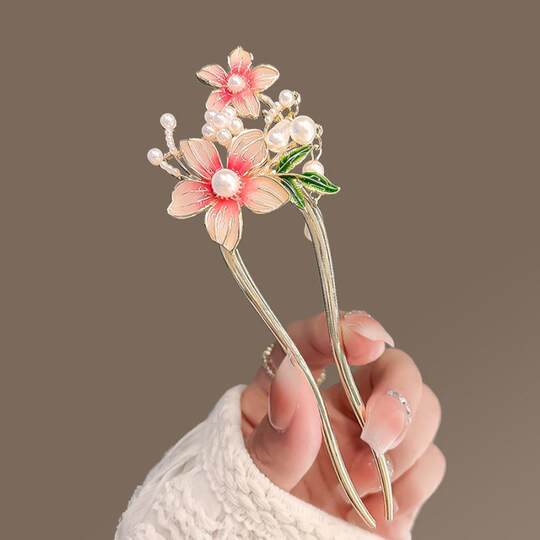 Han Dynasty Hair Accessories for Girls, Ancient Style Flower Tassel Hairpins, Little Girls' Hairpins, Ancient Costume Headwear, U-Shaped Hairpins
