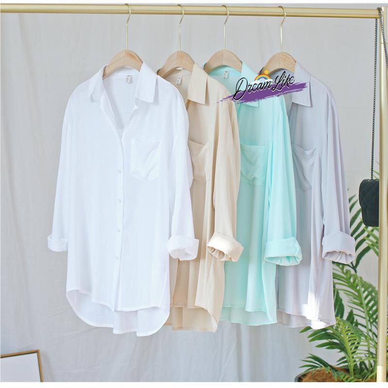 Rayon Silk Shirt for Women, Boyfriend Style, Loose Casual, Plus Size White Shirt, Mid-Length, Turn-Down Collar, Versatile Shirt Jacket for Women