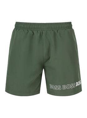HUGO BOSS SS23 纯色字母印花直筒泳裤 男款 军绿色