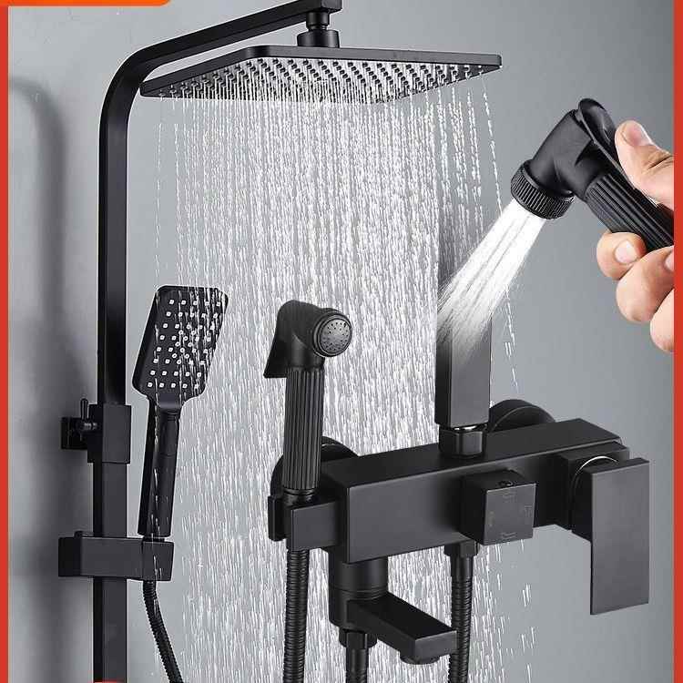 Cross-Border Shower Set with Thermostatic Control, Black Color, for Home Bathroom Use, Showerhead with Pressure-Boosting Copper Body