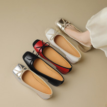 Princess Gentle Style Round Toe Low Heel Bow Shoes 2024 Spring Korean Version Cute Slip-On Comfortable Womens Shoes