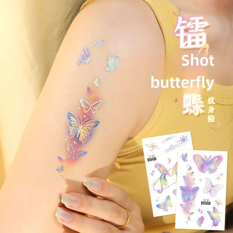 Travel Makeup Laser Metallic Tattoo Stickers for Children, Cartoon Butterfly Mermaid Stickers, Waterproof Decoration for Adults