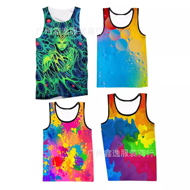 Summer New Abstract Rainbow 3D Printed Men's Fitness Fashion Casual Quick-Drying Sports Vest