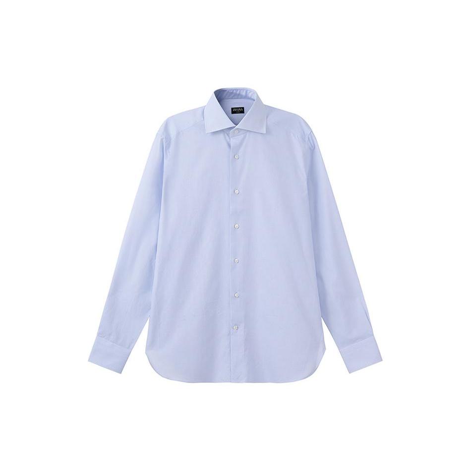 ZEGNA/杰尼亚 纯色翻领单排扣纯棉春秋长袖衬衫 男款 蓝白