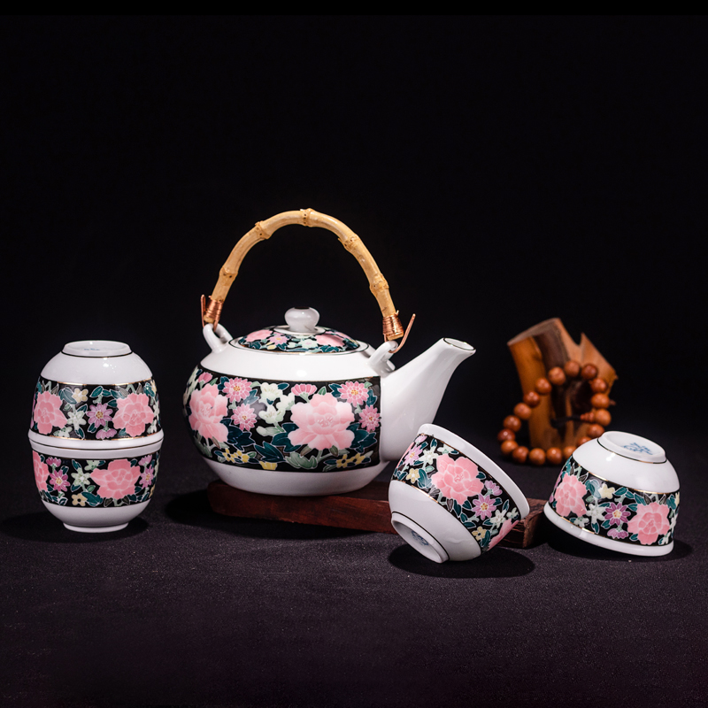90's 118 hall porcelain official kiln old porcelain black bottom full of flowers hand-painted kung fu tea set old-fashioned teapot Hongjiang big ball mud