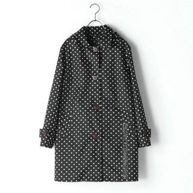 Japanese-Style Genuine Ultra-Thin Breathable Fabric Polka Dot Fashion Trench Coat for Women with Hood, Women's Raincoat, Windproof with Large Buttons