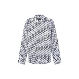 BOSS 男款 FW22 衬衫 白色 格纹翻领单排扣长袖 HUGO