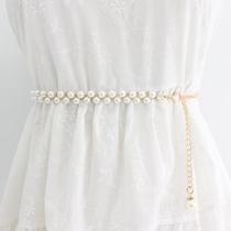 2024 New White Pearl Waist Chain Womens Summer Dress Hanfu Accessories Waist Girdle Belt Decoration Trendy