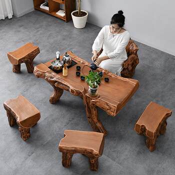 Imitation root carving tea table and chair combination tea set integrated with new chinese-style home balcony tea table modern simple tea table