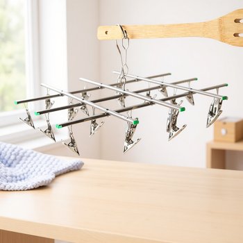 20 Clip Transparent Stainless Steel Foldableing Sock Rack Multi-Head Clothes Drying Rack Clothes Hanging Clothes Drying Rack Wholesale Multi-Function