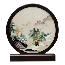 Suzhou embroidery pure hand embroidery purple sandalwood double-sided embroidery ornaments ancient landscape creative Chinese style craft ornaments