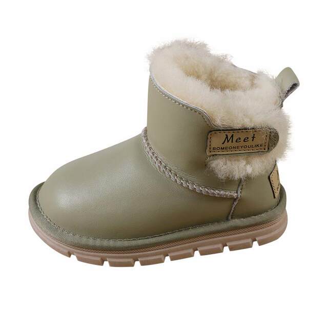 Meet Kidsren's Sheepskin All-In-One Snow Boots Boys' Waterproof Cotton Shoes Genuine Leather Wool Non-Slip Girls' Boots Baby Shoes