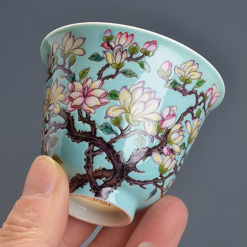 Gerware Enamel Green Green Jade Orchid God Cup Pint Tea Cup Master's Cup Jingdezhen Yan Value Tea Instrumental Kung Fu Tea Set