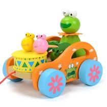 Childrens force wooden tractor walker 2-3-6 years old baby pull string small trailer toy bear drum car