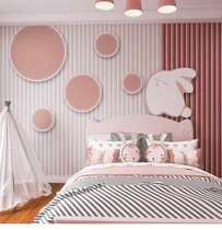 Internet celebrity pink princess room decorative wall covering childrens room girls bedroom background wall wallpaper light luxury vertical pattern wallpaper