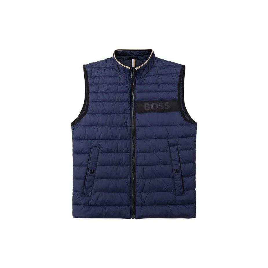 HUGO BOSS SS23 Logo字母印花立领棉服马甲 男款 深蓝色