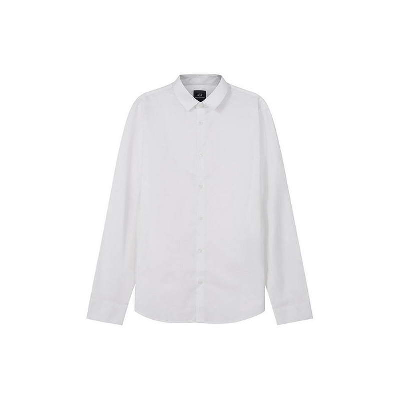 Armani Exchange Ss22 Solid Color Cotton Letter Embroidered Long-Sleeved Shirt for Men, White