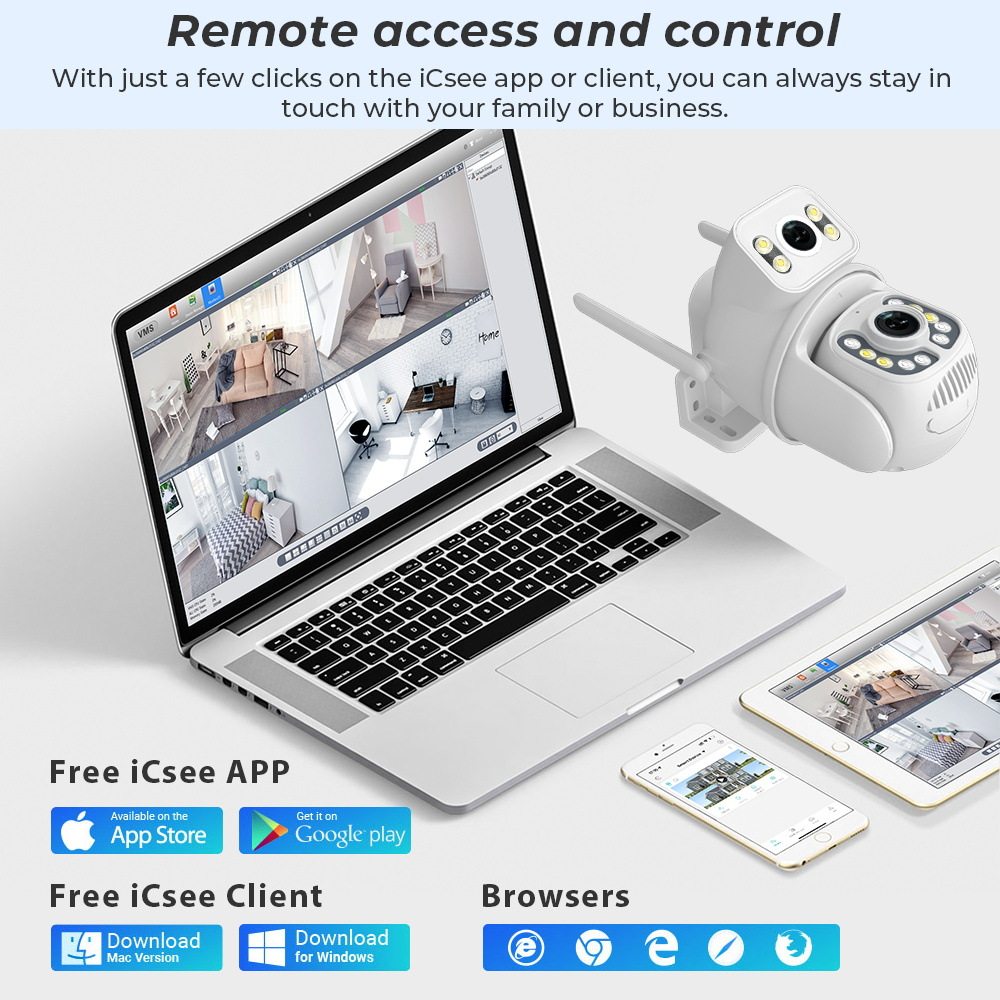 Сетевая IP камера 跨境新品 8mp双目枪球联动摄像机 icsee 雄迈无线 wifi全彩监控