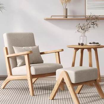 Nordic single sofa chair solid wood fabric balcony lazy leisure table and chair b&b living room reception and negotiation sofa chair